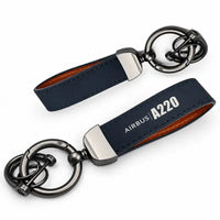 Thumbnail for Airbus ACJ TwoTwenty - Leather Key Chain - Horseshoe Buckle - Tag - Navy Blue
