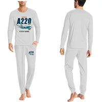 Thumbnail for Airbus ACJ TwoTwenty - Men Pajamas - Cartoon Chest + Name - Light Gray