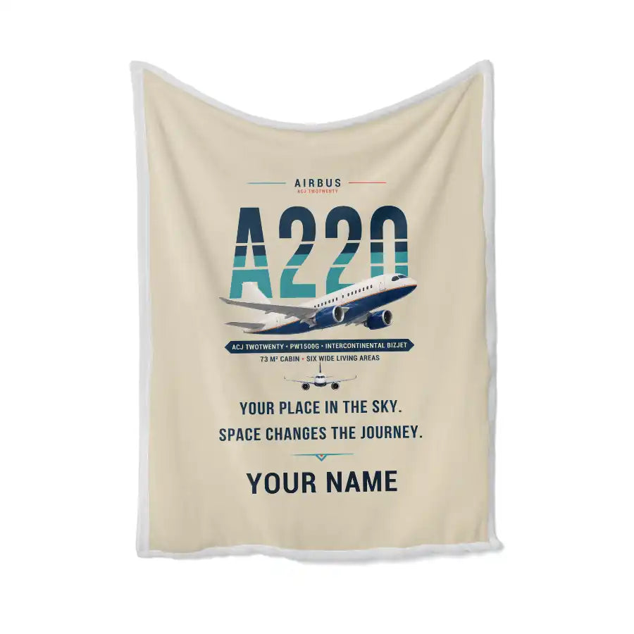 Airbus ACJ TwoTwenty - Original + Name - Blanket - Beige