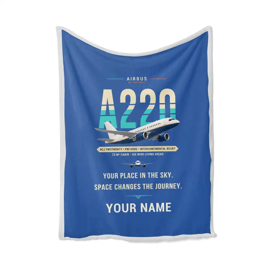 Airbus ACJ TwoTwenty - Original + Name - Blanket - Blue