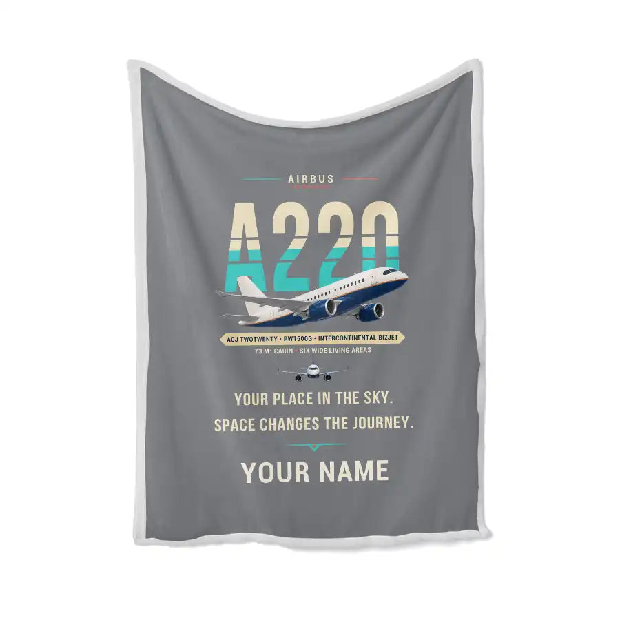 Airbus ACJ TwoTwenty - Original + Name - Blanket - Gray