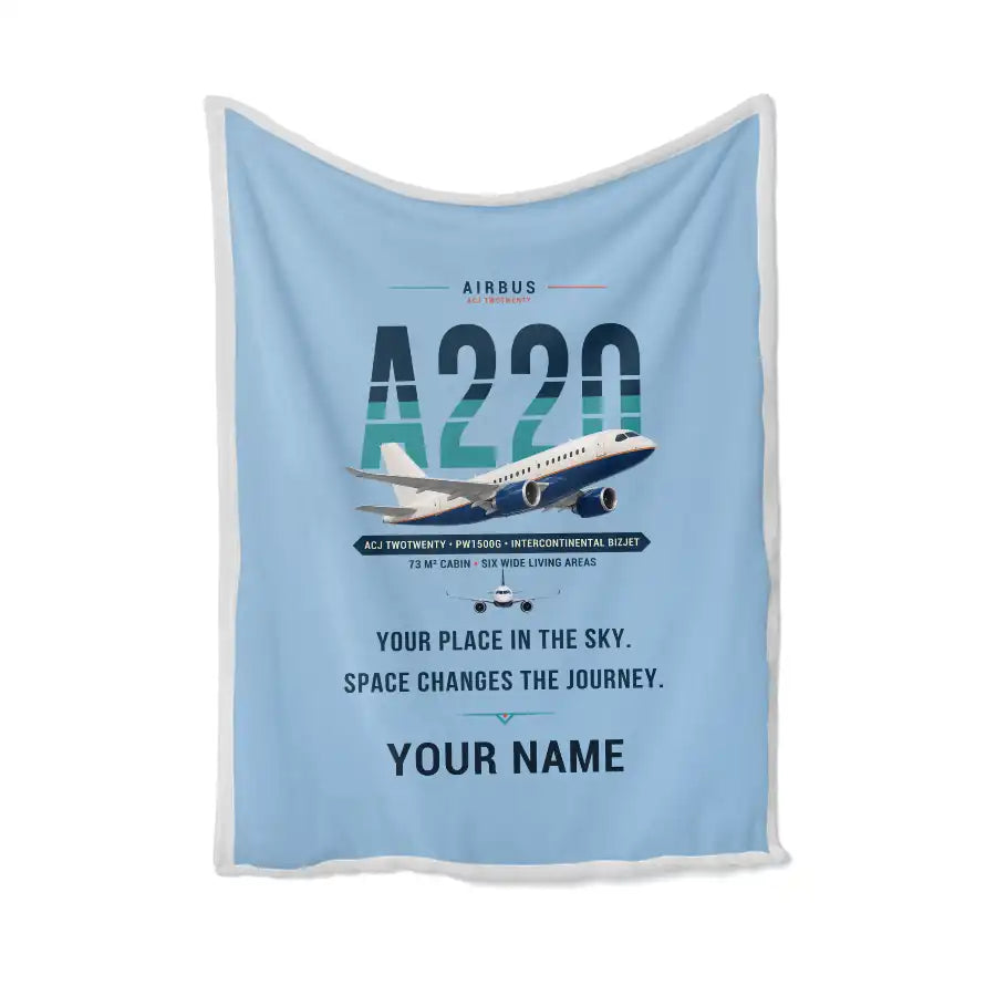 Airbus ACJ TwoTwenty - Original + Name - Blanket - Light Blue