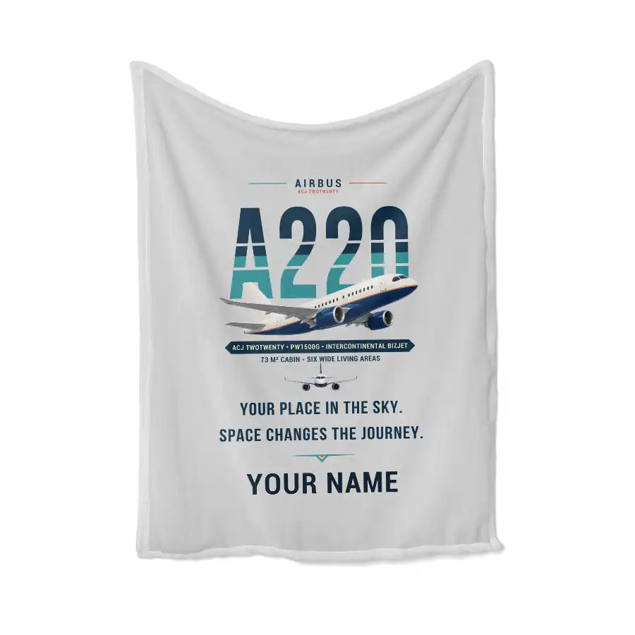 Airbus ACJ TwoTwenty - Original + Name - Blanket - Light Gray
