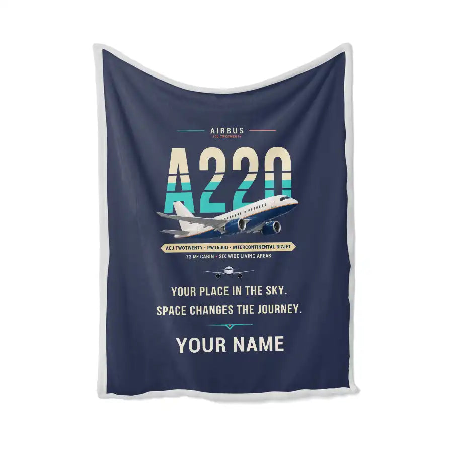 Airbus ACJ TwoTwenty - Original + Name - Blanket - Navy Blue