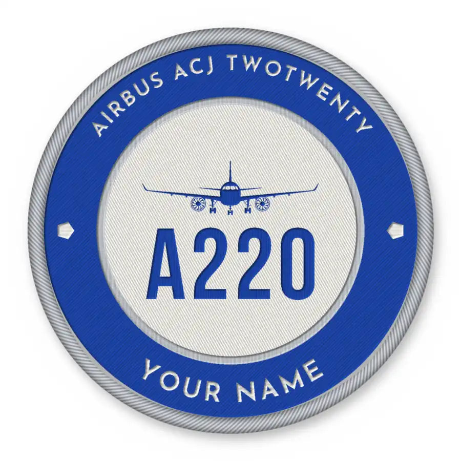 Airbus ACJ TwoTwenty Patches - Circle + Name - Royal White