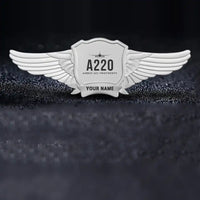 Thumbnail for Airbus ACJ TwoTwenty Pilot Wing Badge - Silver + Name