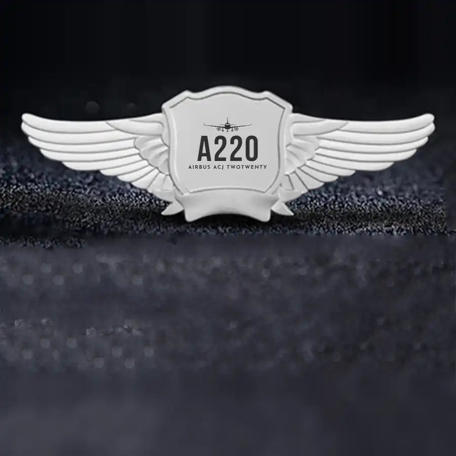 Airbus ACJ TwoTwenty Pilot Wing Badge - Silver