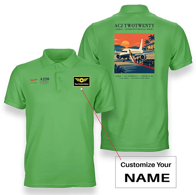 Airbus ACJ TwoTwenty - Poster - Double-Side Polo - Light Green + Name