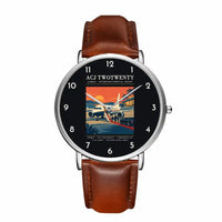 Thumbnail for Airbus ACJ TwoTwenty - Poster - Slim Leather - Silver and Brown Leather Strap