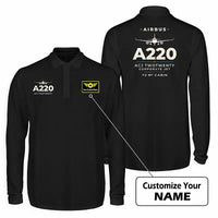 Thumbnail for Airbus ACJ TwoTwenty Premium Polo T-Shirts - Heritage + Name - Long Sleeve - Black