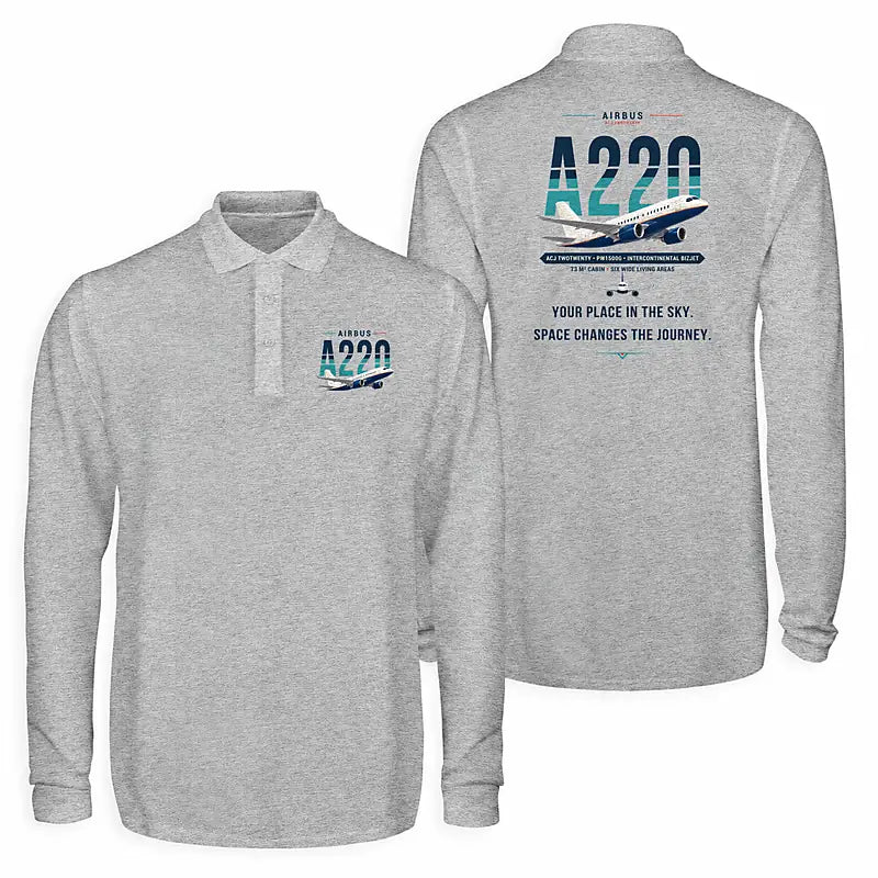 Airbus ACJ TwoTwenty Premium Polo T-Shirts - Original - Long Sleeve - Gray