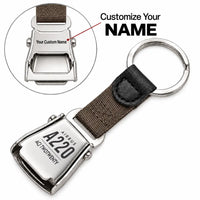 Thumbnail for Airbus ACJ TwoTwenty - Seat Belt Key Chain - Tag + Name - Brown