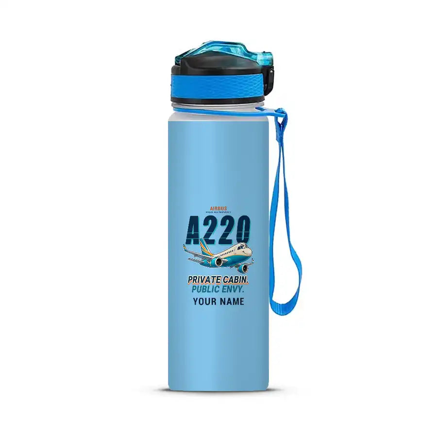 Airbus ACJ TwoTwenty - Sports Kettle - Cartoon + Name - Light Blue