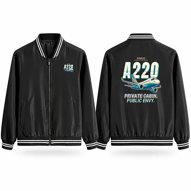 Airbus ACJ TwoTwenty Stylish Jackets - Baseball Collar - Cartoon - Black