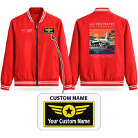 Thumbnail for Airbus ACJ TwoTwenty Stylish Jackets - Baseball Collar - Poster + Name - Red