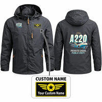 Thumbnail for Airbus ACJ TwoTwenty Stylish Jackets - Hooded Windbreaker - Cartoon + Name - Charcoal