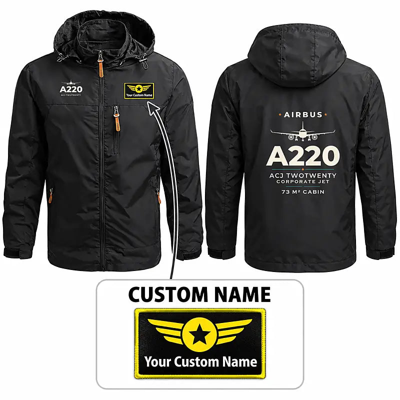 Airbus ACJ TwoTwenty Stylish Jackets - Hooded Windbreaker - Heritage + Name - Black