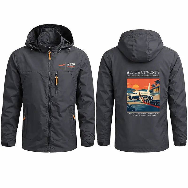 Airbus ACJ TwoTwenty Stylish Jackets - Hooded Windbreaker - Poster - Charcoal