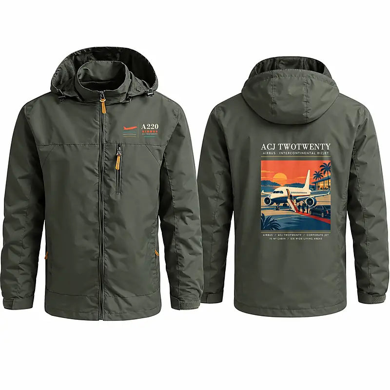 Airbus ACJ TwoTwenty Stylish Jackets - Hooded Windbreaker - Poster - Olive Green