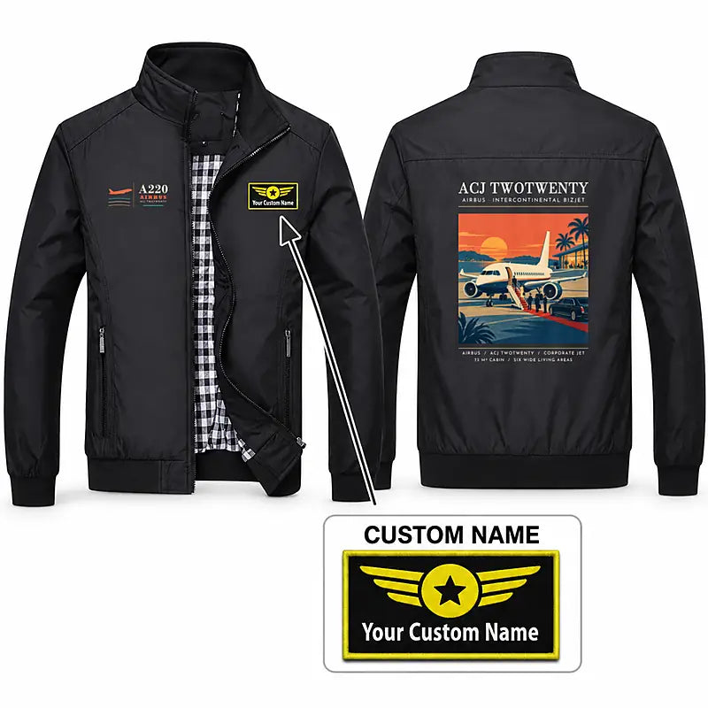 Airbus ACJ TwoTwenty Stylish Jackets - Stand Collar - Poster + Name - Black