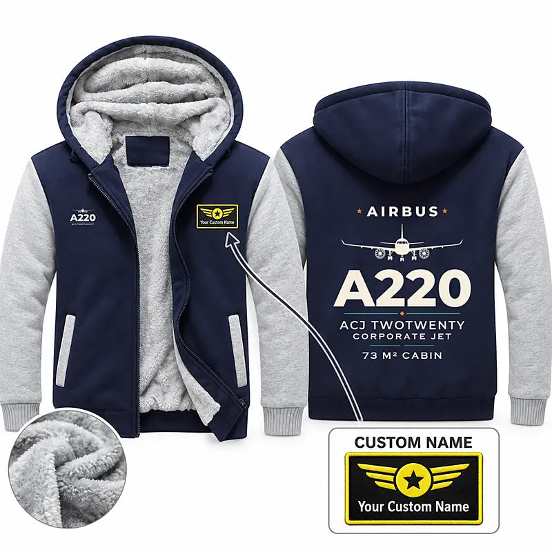 Airbus ACJ TwoTwenty Zipped Sweatshirts - Heritage + Name - Navy & Gray