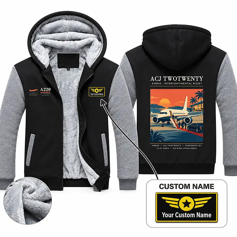 Airbus ACJ TwoTwenty Zipped Sweatshirts - Poster + Name - Black & Gray