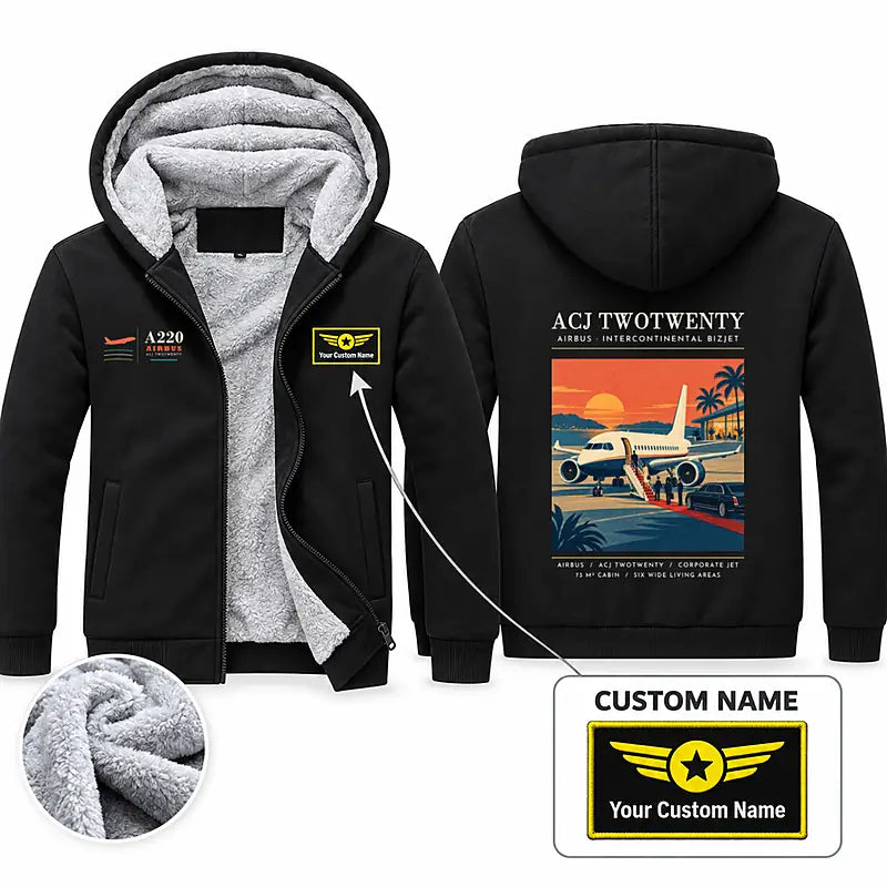 Airbus ACJ TwoTwenty Zipped Sweatshirts - Poster + Name - Black