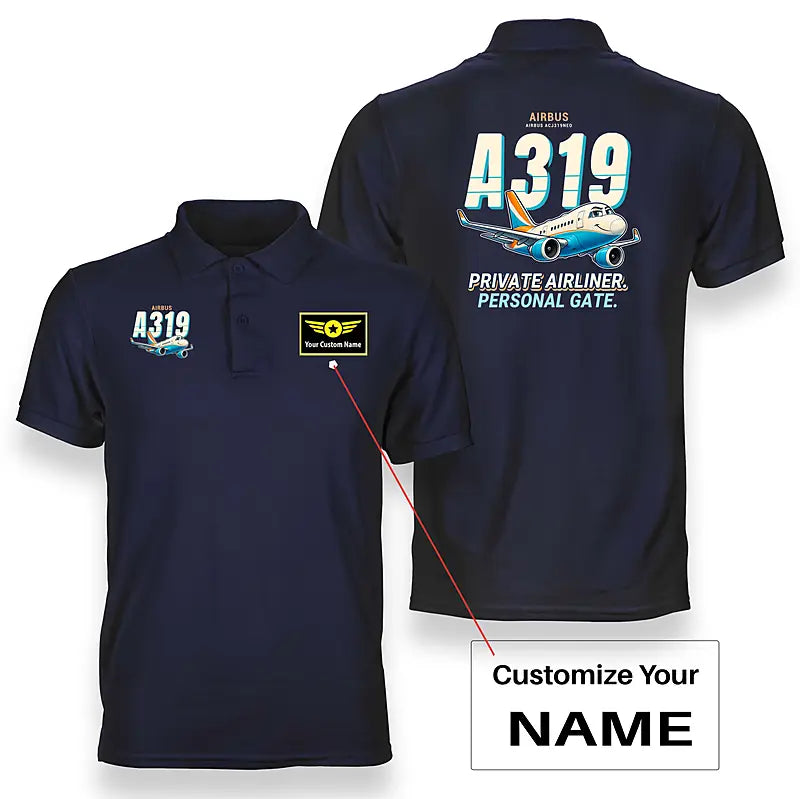 Airbus ACJ319neo - Cartoon - Double-Side Polo - Navy Blue + Name