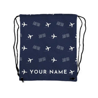 Thumbnail for Airbus ACJ319neo - Drawstring Bag - 3D Pattern + Name - Navy Blue