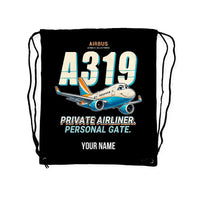 Thumbnail for Airbus ACJ319neo - Drawstring Bag - Cartoon + Name - Black