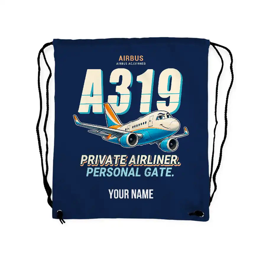 Airbus ACJ319neo - Drawstring Bag - Cartoon + Name - Dark Blue