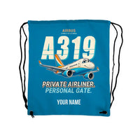 Thumbnail for Airbus ACJ319neo - Drawstring Bag - Cartoon + Name - Light Blue
