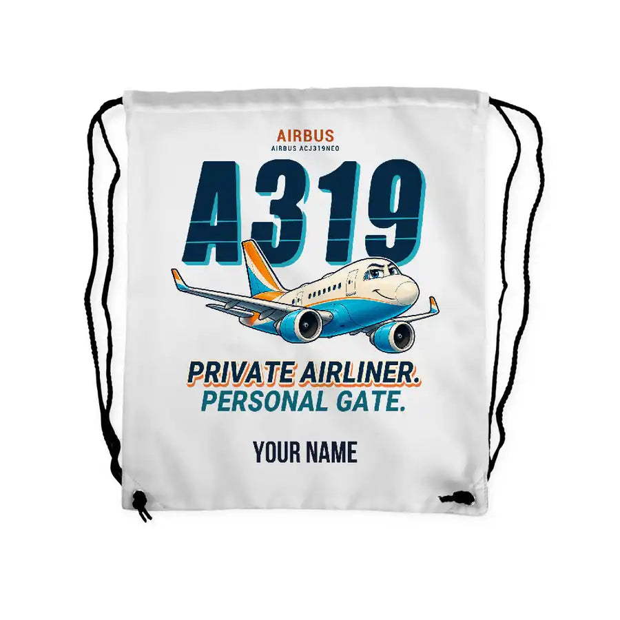 Airbus ACJ319neo - Drawstring Bag - Cartoon + Name - White