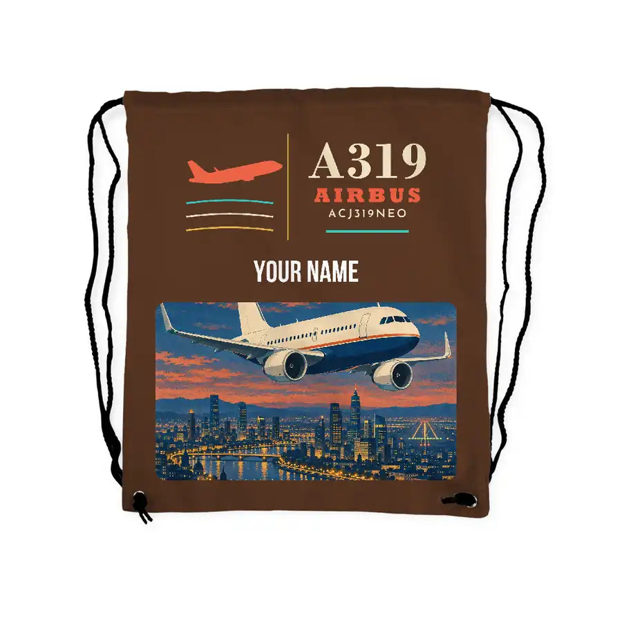 Airbus ACJ319neo - Drawstring Bag - Classic + Name - Brown