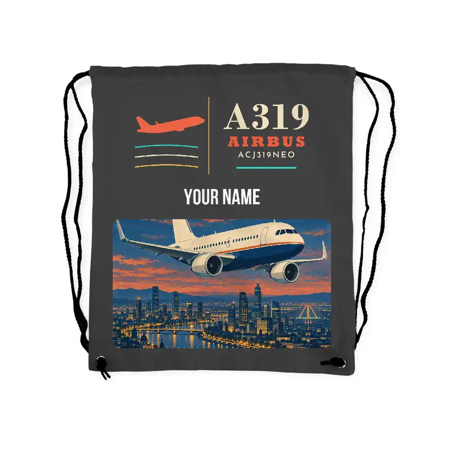 Airbus ACJ319neo - Drawstring Bag - Classic + Name - Gray