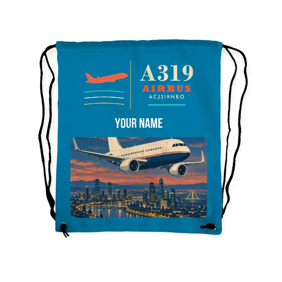 Airbus ACJ319neo - Drawstring Bag - Classic + Name - Light Blue