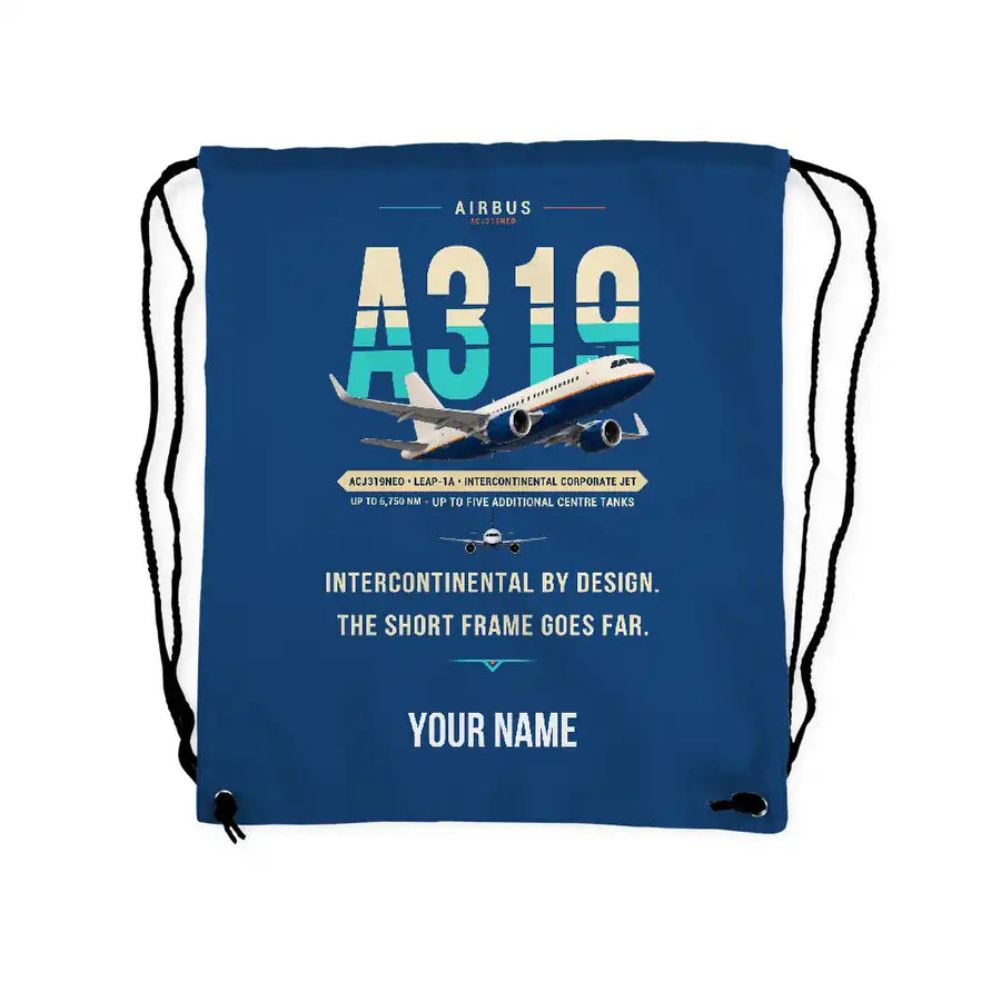 Airbus ACJ319neo - Drawstring Bag - Original + Name - Blue