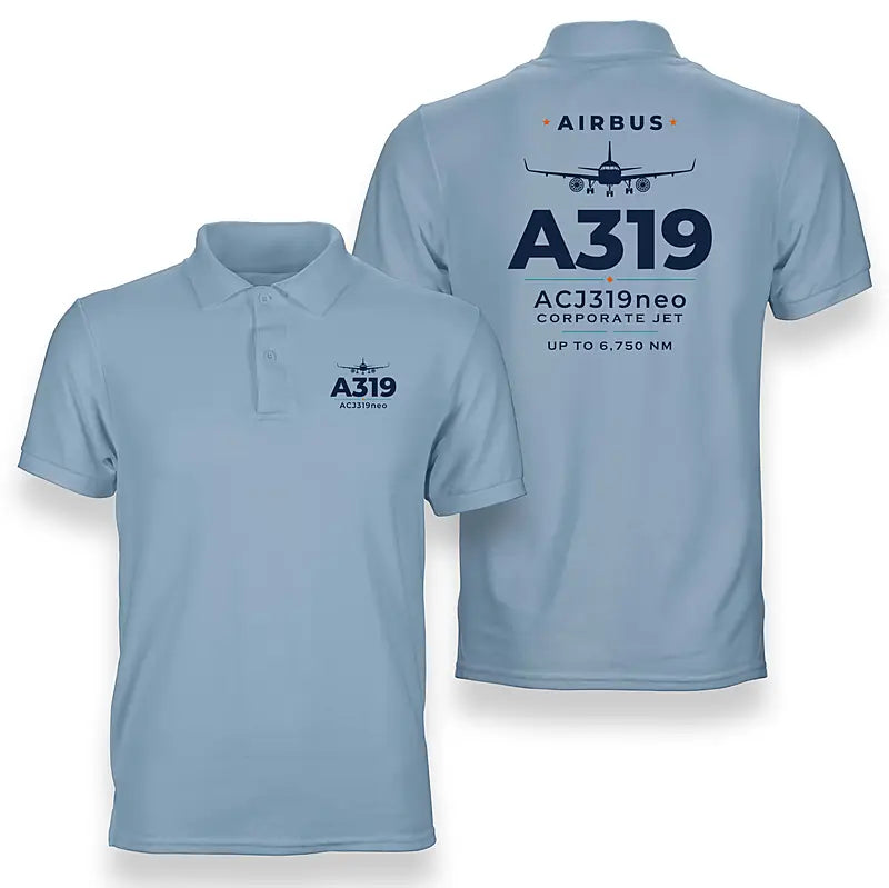 Airbus ACJ319neo - Heritage - Double-Side Polo - Light Blue