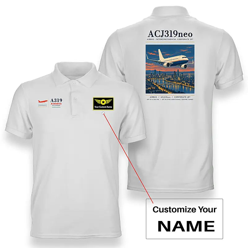 Airbus ACJ319neo - Poster - Double-Side Polo - White + Name