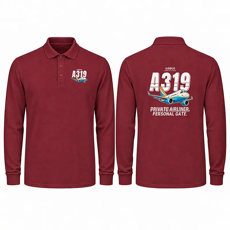 Airbus ACJ319neo Premium Polo T-Shirts - Cartoon - Long Sleeve - Dark Red