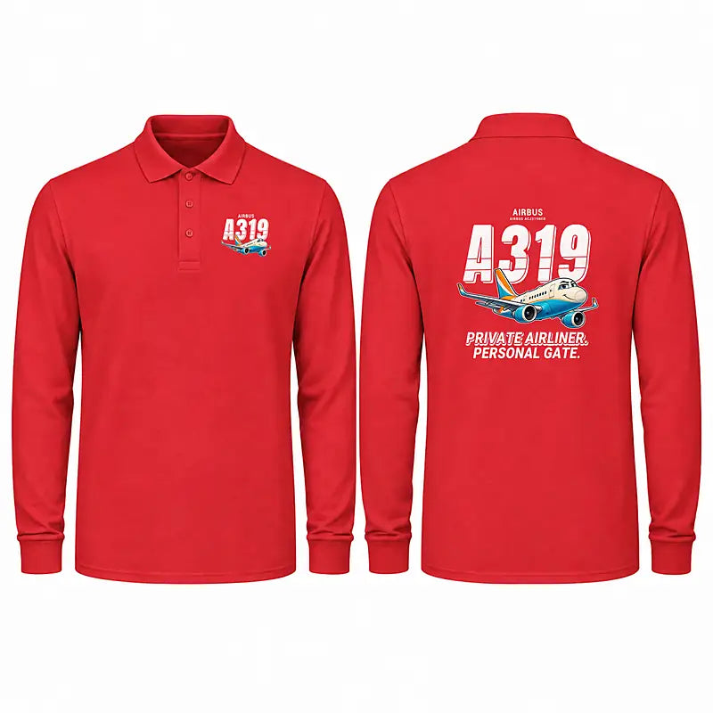 Airbus ACJ319neo Premium Polo T-Shirts - Cartoon - Long Sleeve - Red