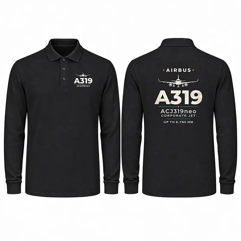 Airbus ACJ319neo Premium Polo T-Shirts - Heritage - Long Sleeve - Black