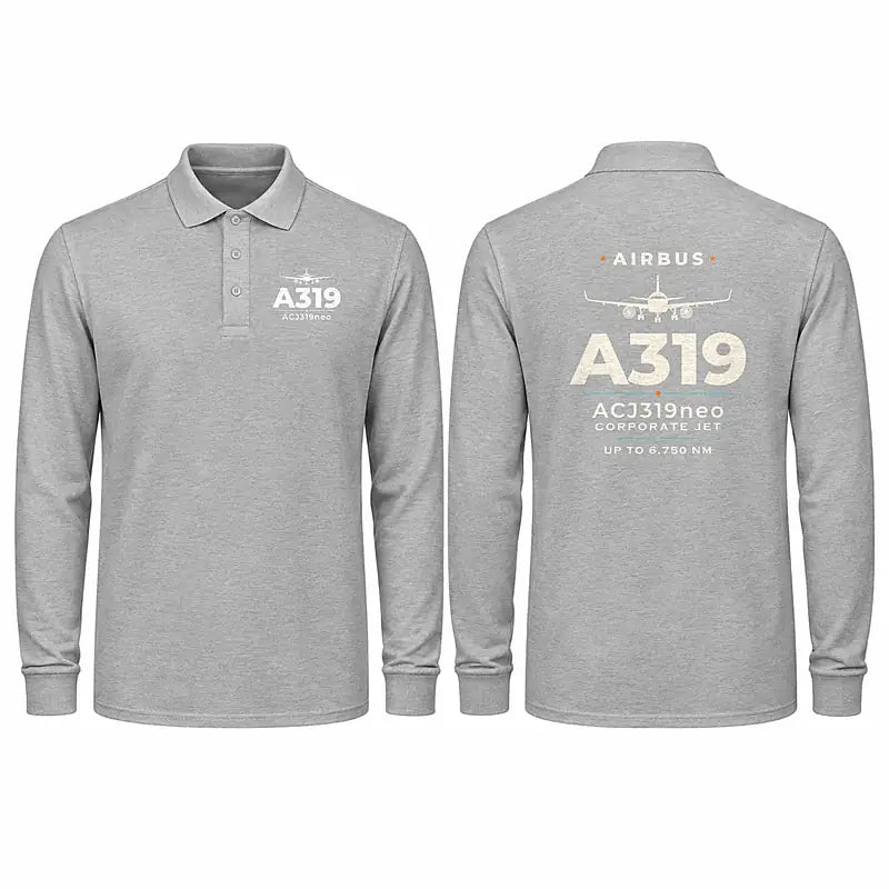 Airbus ACJ319neo Premium Polo T-Shirts - Heritage - Long Sleeve - Gray