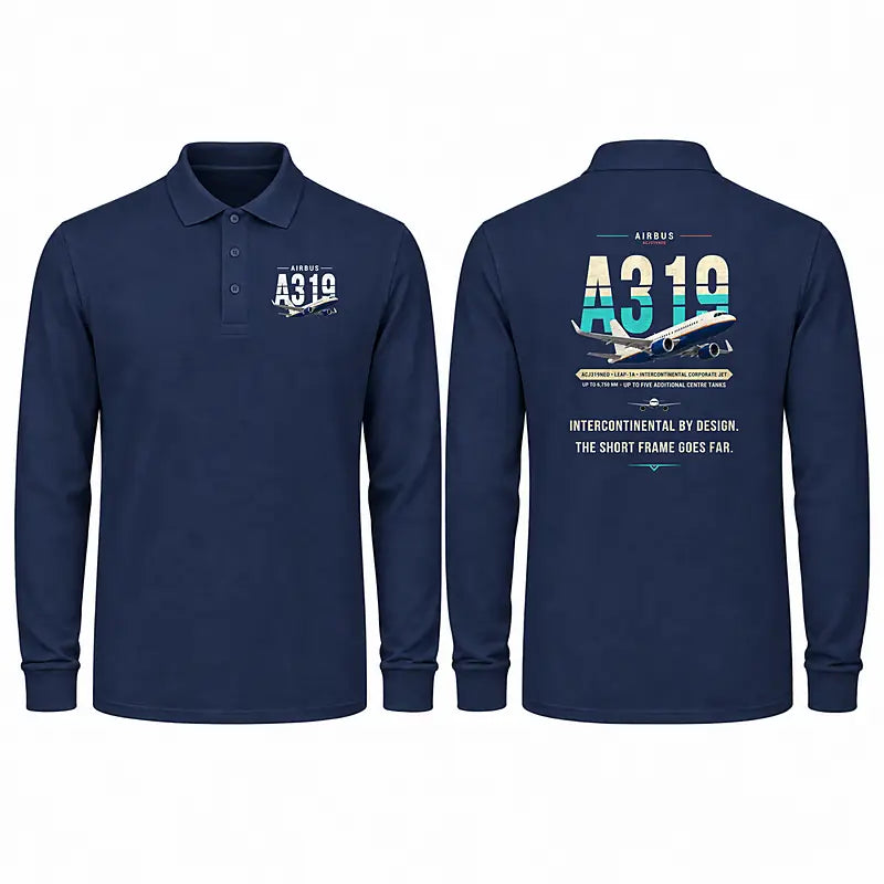 Airbus ACJ319neo Premium Polo T-Shirts - Original - Long Sleeve - Dark Blue