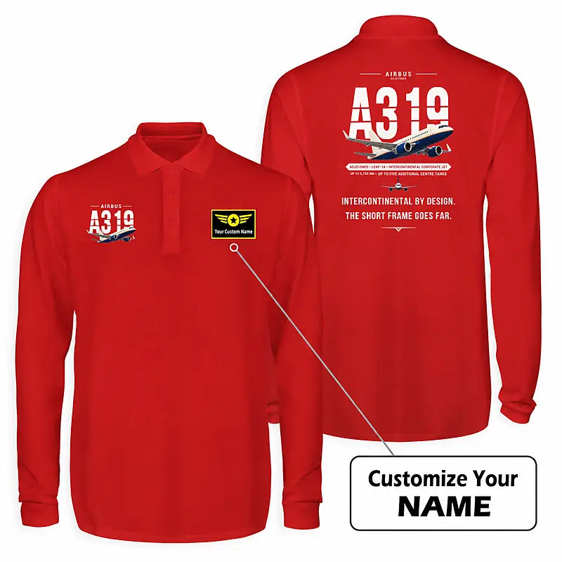 Airbus ACJ319neo Premium Polo T-Shirts - Original + Name - Long Sleeve - Red