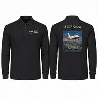 Thumbnail for Airbus ACJ319neo Premium Polo T-Shirts - Poster - Long Sleeve - Black