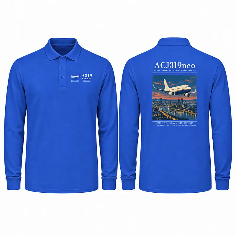 Airbus ACJ319neo Premium Polo T-Shirts - Poster - Long Sleeve - Blue