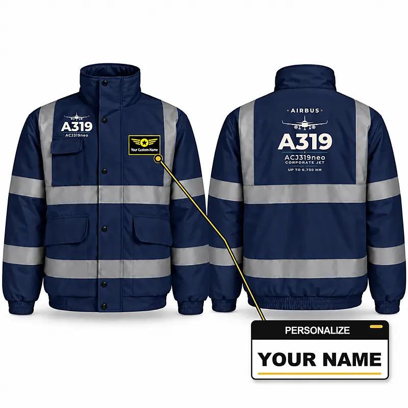 Airbus ACJ319neo Reflective Winter Jackets - Heritage + Name - Navy Blue