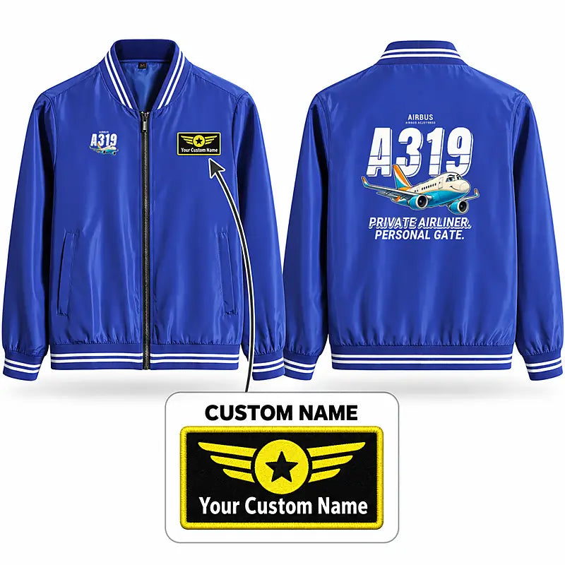 Airbus ACJ319neo Stylish Jackets - Baseball Collar - Cartoon + Name - Royal Blue