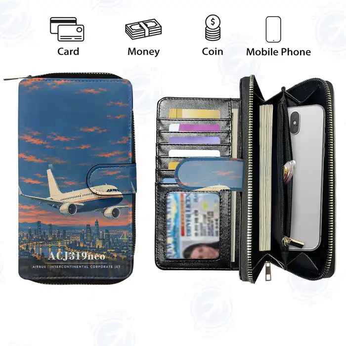 Airbus ACJ319neo Leather Wallets - Zip Long Wallet - 3D